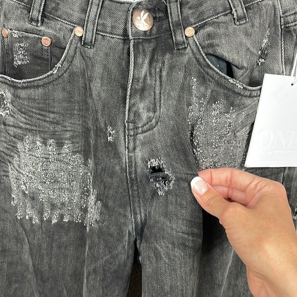 NWT One Teaspoon Tough Guys Jeans Basalt Black Distressed Wide Leg Sz 26 - Picture 3 of 10